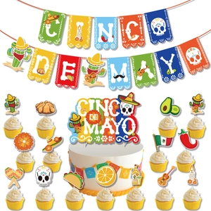 Cinco de Mayo Party Deko-Set mit festlichen Bannern und bunten Tortenaufsätzen