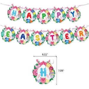 Détails des dimensions de la bannière de Pâques avec motifs floraux et oreilles de lapin