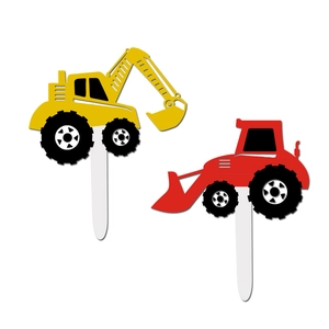 Détail de décoration de gâteau excavatrice et bulldozer avec pic blanc pour fête d'enfants