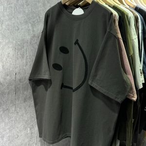 T-Shirt en Coton pour Femmes Imprimé Visage Souriant Vintage Japonais Oversize Décontracté Manches Courtes Col Rond Streetwear Été
