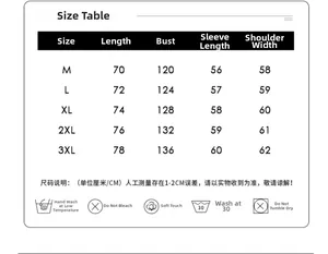 Detailed size chart for oversized crewneck sweatshirt showing measurements from M to 3XL