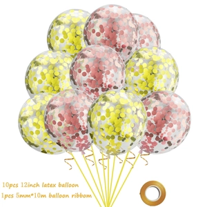Set of 10 gold and rose gold confetti balloons with 12 inch latex and gold ribbon