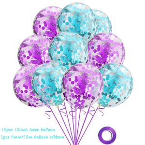 10-piece set of 12-inch clear latex balloons with purple and teal confetti for party decor