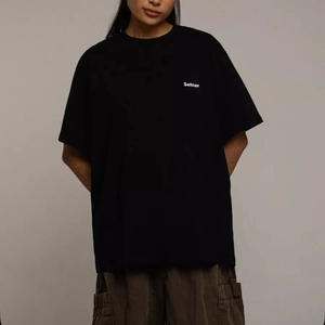Y2K oversized black cotton T-shirt with Setner letter print and casual crew neck