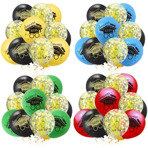 Detail of 2026 graduation party balloons in black, gold, blue, and red color options