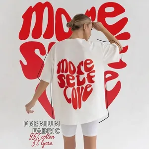 Maglietta in Cotone Oversize da Donna Stampa Lettere Cuore Manica Corta Girocollo Streetwear Casual Top Estivo Bianco
