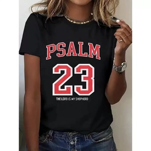 Women Casual Cotton Printed T-Shirt Psalm 23 Letter Graphic Round Neck Short Sleeve Tee Top Soft Breathable Streetwear