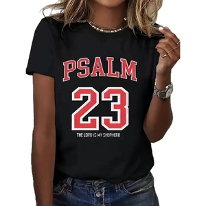 Men's black crewneck T-shirt featuring Psalm 23 3D red text print and white religious quote