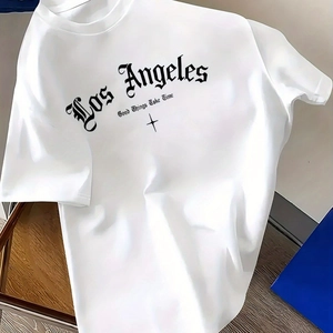 Maglietta da Uomo in Cotone Casual Stampa Grafica Los Angeles Manica Corta Girocollo Streetwear Estiva Larga
