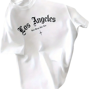 T-shirt bianca in cotone con scritta gotica Los Angeles e motivo a stella stampato