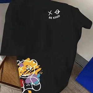T-Shirt à Manches Courtes en Coton pour Hommes Femmes Ours Mignon Étoile Imprimé Col Rond Décontracté Ample Top Streetwear Tee-shirt Graphique
