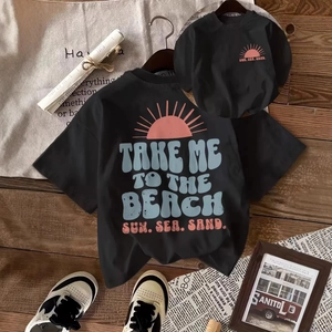 T-shirts assortis en coton noir avec imprimé coucher de soleil pour parents et enfants