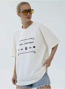 Detail view of cotton t-shirt with Oops!... I Did It Again music player print