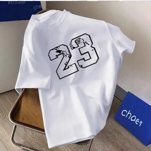 T-Shirt Femme Rétro Américain Nombre 23 Imprimé 100% Coton Col Rond Manches Courtes Coupe Décontractée Haut Blanc Décontracté Été
