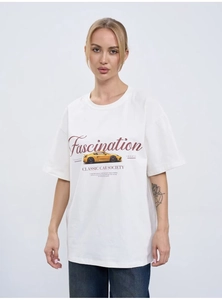 Detail of yellow sports car graphic on white 100% cotton street fashion T-shirt