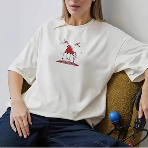 Women's Casual Cotton Short Sleeve T-Shirt Vintage Artistic Horse Print Loose Fit Round Neck Mid-Length Top Daily Summer Tee