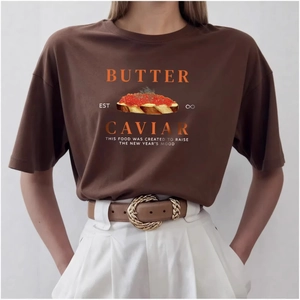 Women's Pure Cotton Oversized Printed T-Shirt Vintage Butter Caviar Graphic Short Sleeve Crew Neck Casual Summer Top