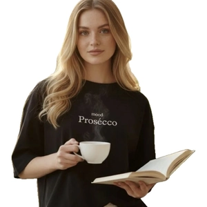 T-shirt noir oversize en coton avec imprimé mood Prosecco blanc pour un look décontracté