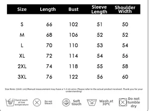 Tableau des tailles pour t-shirt oversize en coton à manches longues de S à 3XL