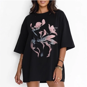 T-Shirt Oversized en Coton pour Femmes Noir Impression d'Art Abstrait Dégradé Manches Courtes Streetwear Top Décontracté
