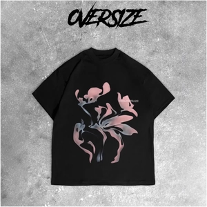 T-shirt oversize en coton noir avec imprimé artistique abstrait dégradé rose et bleu