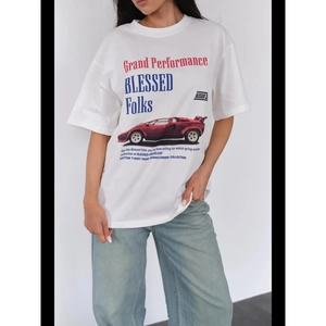 T-shirt da uomo in cotone bianco con stampa di auto d'epoca e grafica street style