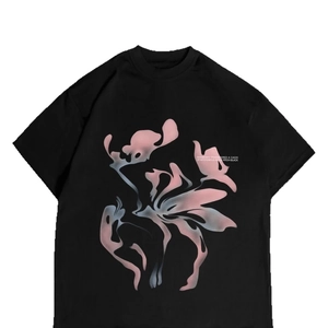 T-shirt oversize en coton noir avec imprimé graphique rose abstrait et épaules tombantes