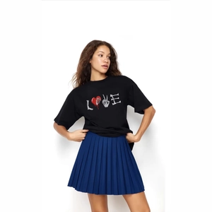 T-Shirt Décontracté en Coton pour Femmes Manches Courtes Impression Créative LOVE Squelette Coeur Coupe Large Col Rond Top Été