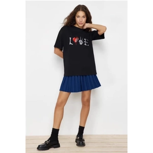 T-shirt en coton à manches courtes avec imprimé artistique LOVE et design de cœur rouge