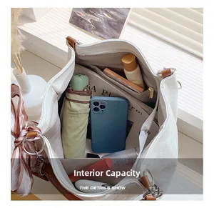Interior view showing the large capacity and multiple compartments of white quilted tote bag