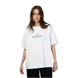 T-shirt femme en coton blanc ample avec imprimé Mood Prosecco vert et coupe relax