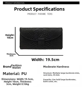 Detailed size specifications and dimensions for the crocodile pattern leather wallet