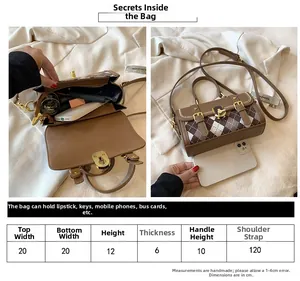 Detailed size chart for retro Boston crossbody bag with precise dimensions and measurements