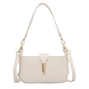 Sac sous le bras minimaliste en cuir blanc avec boucle dorée et double bandoulière