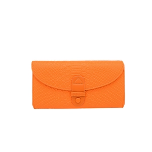 Vibrant orange crocodile pattern short wallet with stylish buckle and smooth clasp