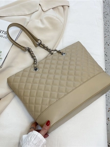 Sac Cabas Femme Grande Capacité Losange Matelassé Sac à Épaule Avec Bandoulière Chaîne Cuir PU Sac Quotidien