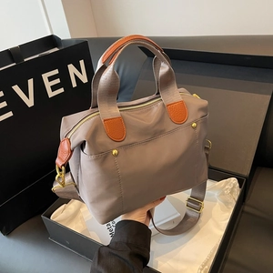 Women Fashion Canvas Tote Bag Large Capacity Casual Shoulder Crossbody Bag With Stitching Detail Solid Color Commuter Handbag