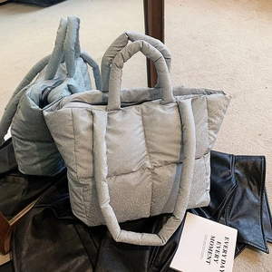 Women Fashion Quilted Puffer Tote Bag Large Capacity Glitter Sparkly Shoulder Bag Lightweight Commuter Casual Handbag