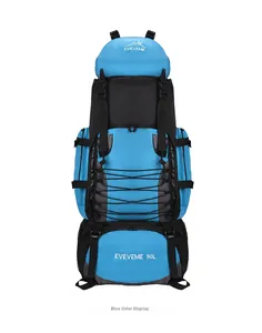 Detail view of the 90L hiking backpack showing side compression straps and reinforced buckles
