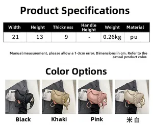 Detailed size specifications and color options for the stylish PU leather crescent bag