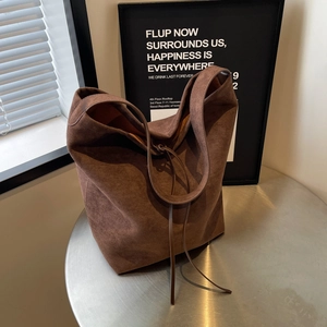 Large dark brown suede tote bag for women minimalist slouchy shoulder bag for autumn winter