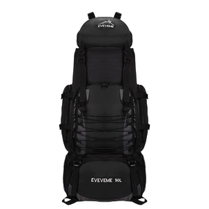 Black 90L large capacity outdoor hiking backpack with durable waterproof fabric and straps