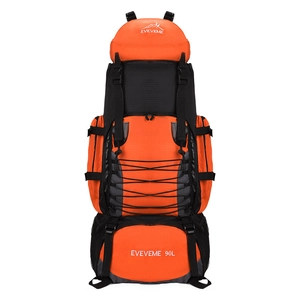 90L high capacity orange and black hiking backpack for outdoor mountaineering