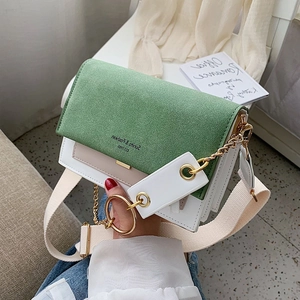 Sac Bandoulière Femme en Cuir PU Colorblock Petit Sac Carré Avec Large Bandoulière en Tissu Chaîne Dorée Mode Quotidienne