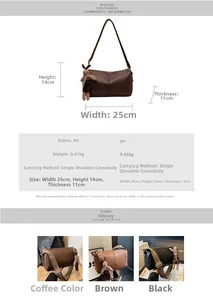 Detailed size guide for retro PU crossbody bag with wide strap and rabbit charm
