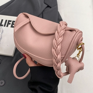 Women Fashion PU Leather Dumpling Crossbody Bag Urban Minimalist Woven Strap Shoulder Bag With Animal Pendant Daily Handbag