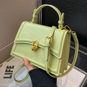Women Urban Minimalist PU Leather Small Square Bag With Flap Lock Top Handle Adjustable Strap Crossbody Shoulder Handbag