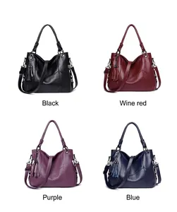 Quatre couleurs de sacs à main rétro en cuir PU pour femmes avec glands en grille