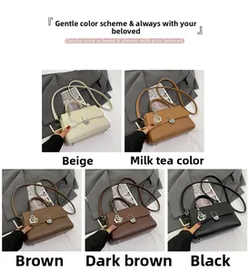 Detailansicht der Lederhandtaschen mit Lychee-Muster in fünf Farben und Metalldrehverschluss