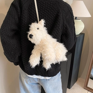 Sac à Bandoulière en Peluche en Forme de Chien Blanc Mignon pour Femmes Filles Dessin Animé Westie Chiot Animal Sac à Épaule Cadeau Nouveauté Sac en Peluche